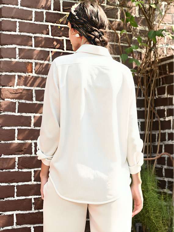 women solid collared long sleeve relaxed fit shirt - 22055155 - Standard Image - 1