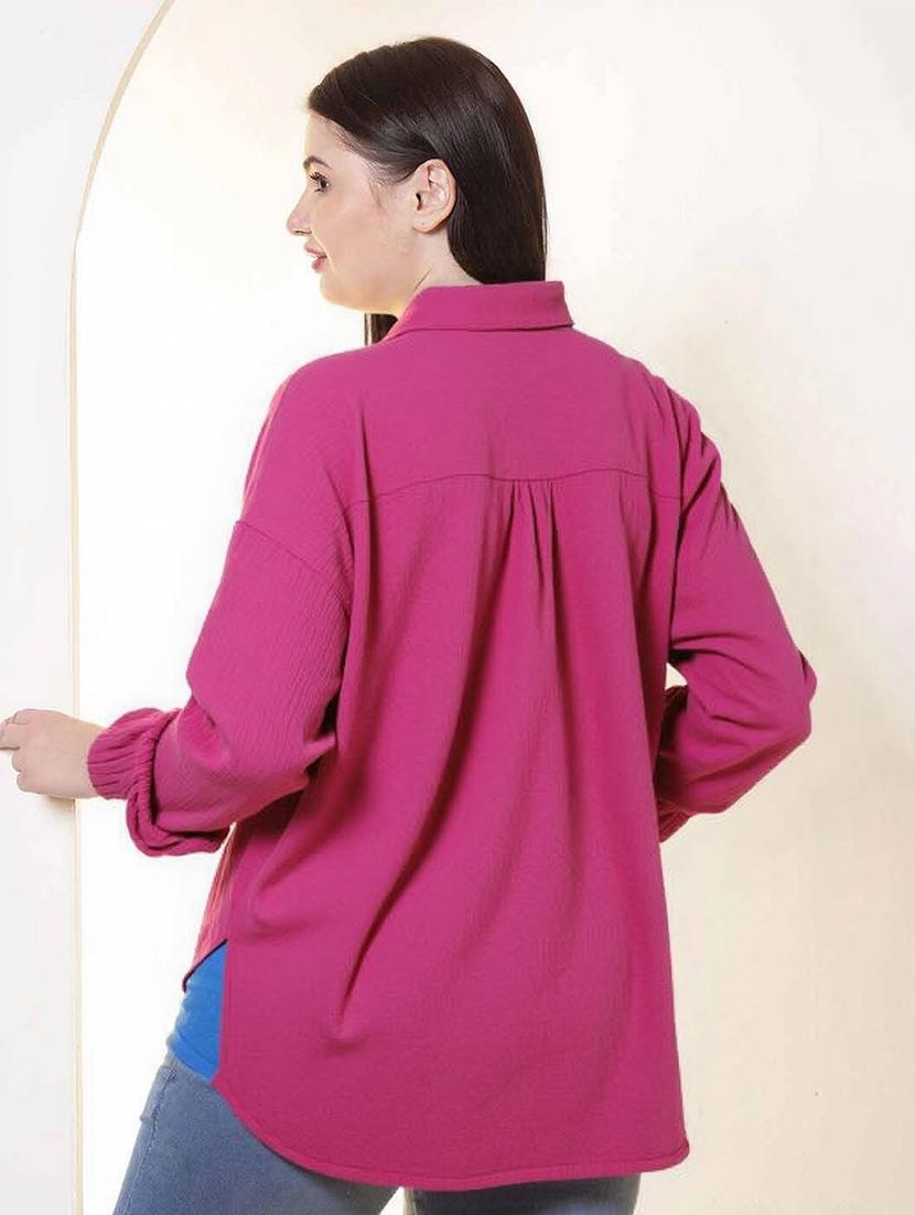 women plus size solid collared long sleeve shirt - 22055160 - Standard Image - 1