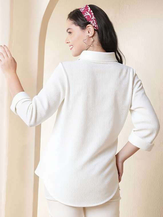 women plus size solid collared long sleeve shirt - 22055162 - Standard Image - 1