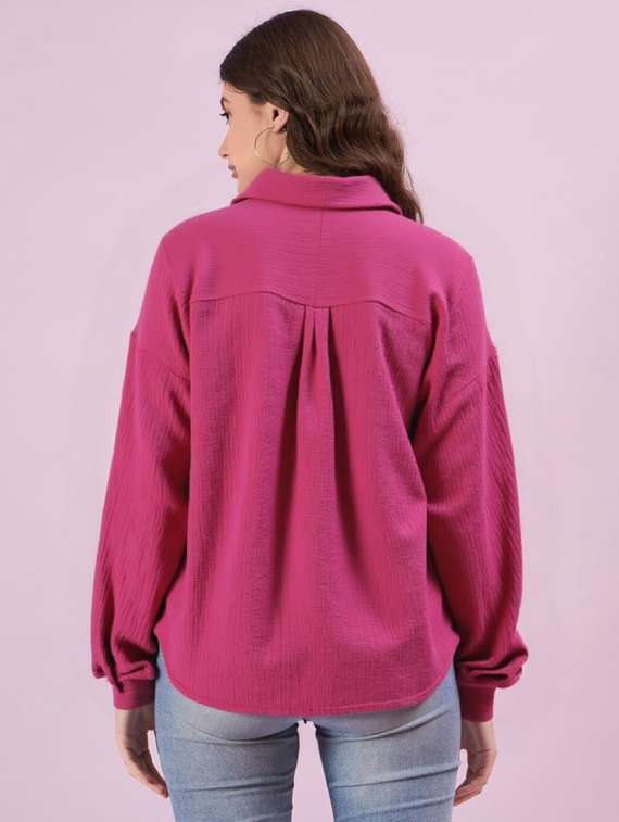 women solid collared long sleeve relaxed fit shirt - 22055166 - Standard Image - 1
