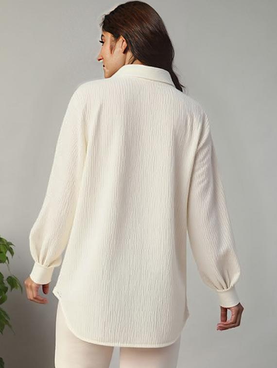 women solid collared long sleeve relaxed fit shirt - 22055168 - Standard Image - 1