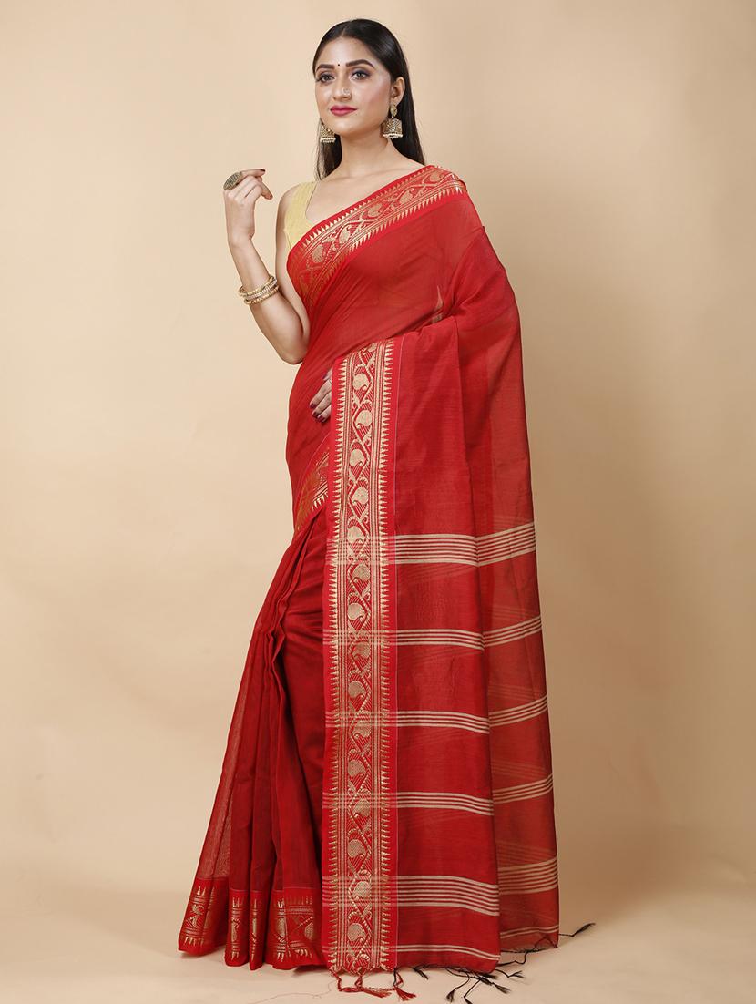 women solid with bordered handloom saree - 22055183 - Standard Image - 1