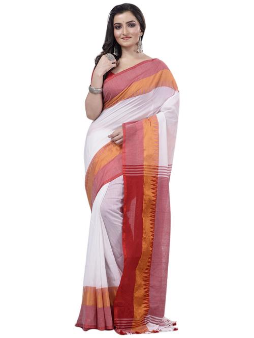 women solid with bordered handloom saree - 22055201 - Standard Image - 0