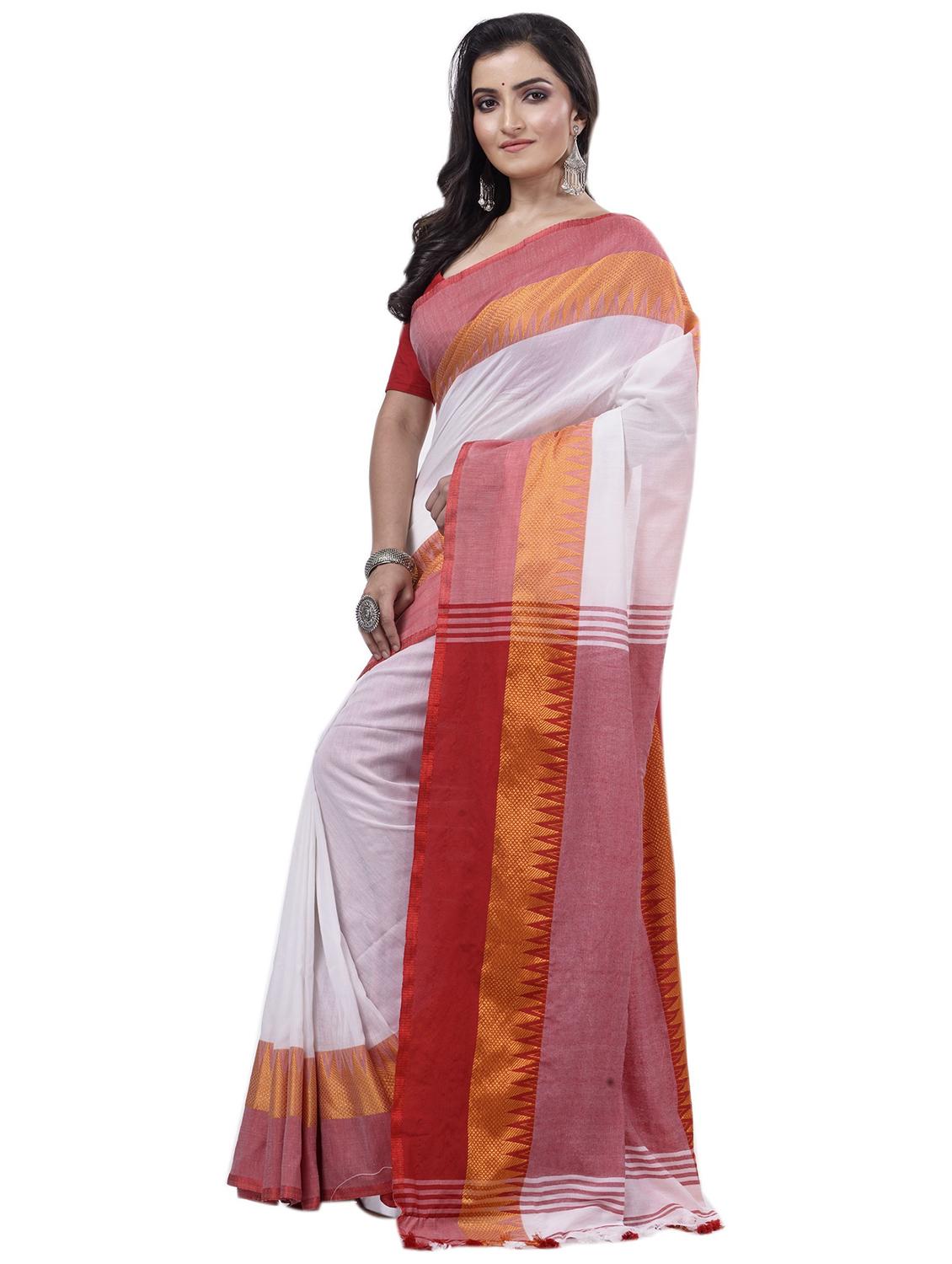 women solid with bordered handloom saree - 22055201 - Standard Image - 1