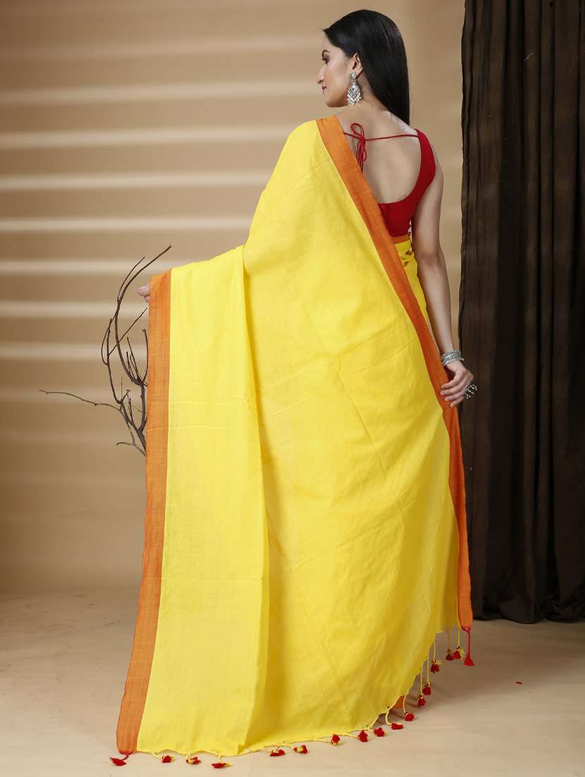 yellow cotton handloom saree - 22055451 -  Standard Image - 1