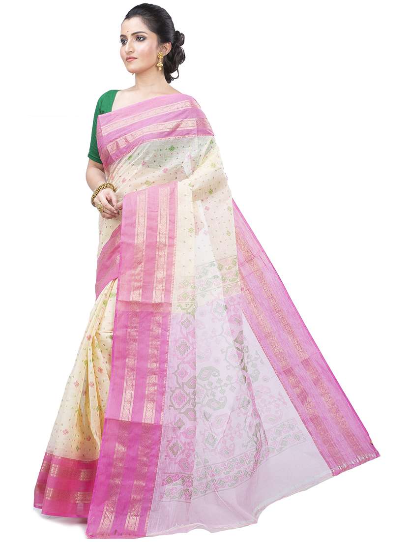 pink cotton blend tant saree - 22055452 - Standard Image - 1