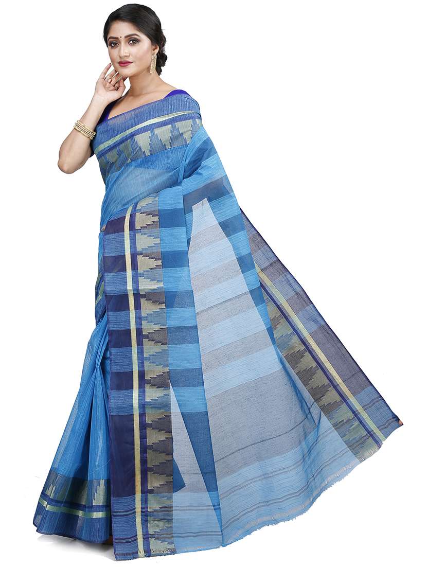 blue cotton tant saree - 22055462 -  Standard Image - 1