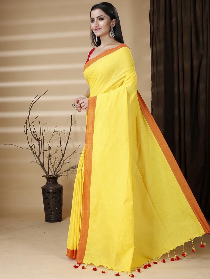 women solid with bordered handloom saree - 22055464 - Standard Image - 1