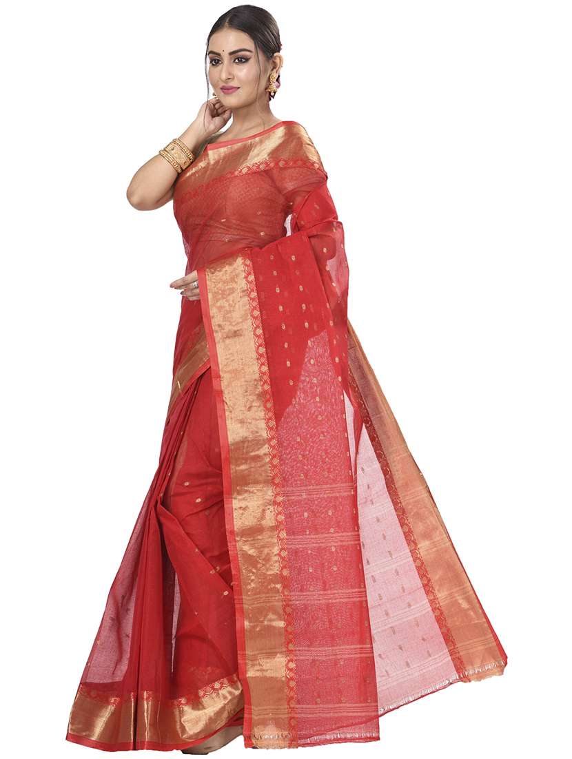 red cotton tant saree - 22055467 - Standard Image - 1