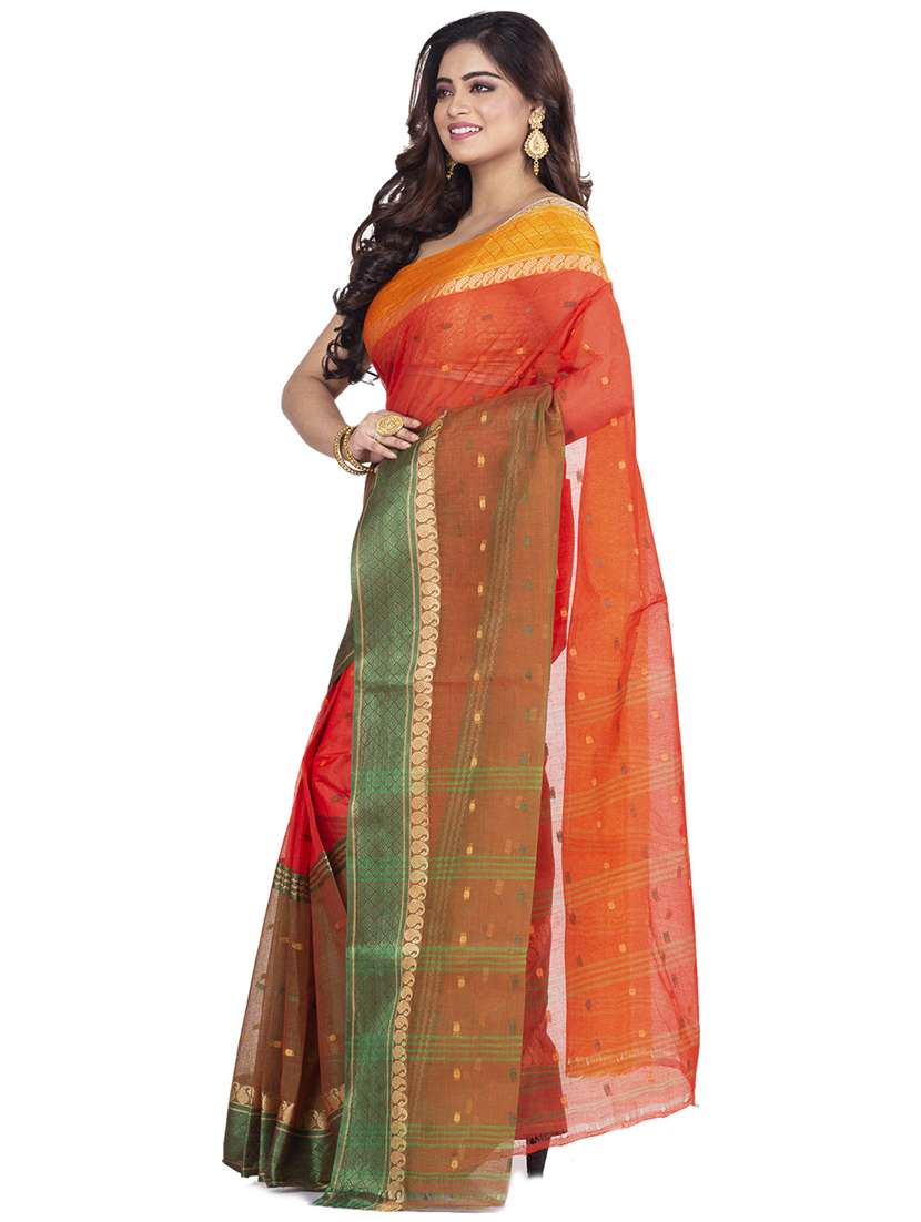 orange cotton tant saree - 22055504 - Standard Image - 1