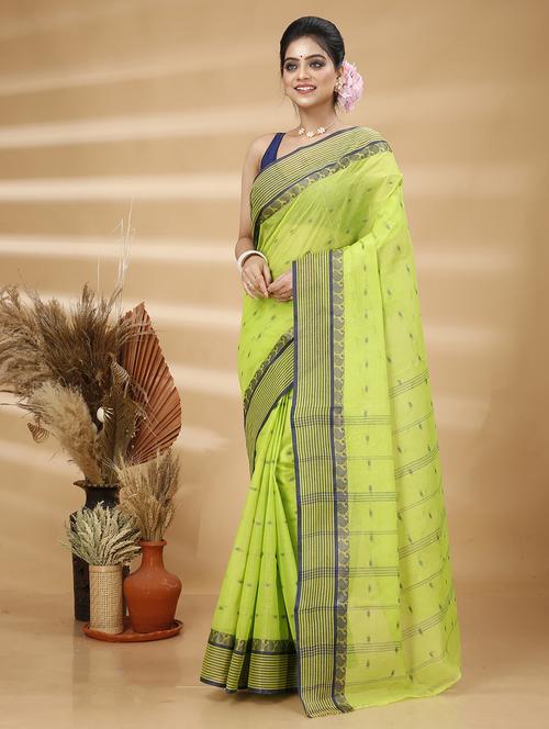 lime cotton handloom saree - 22055513 - Standard Image - 0