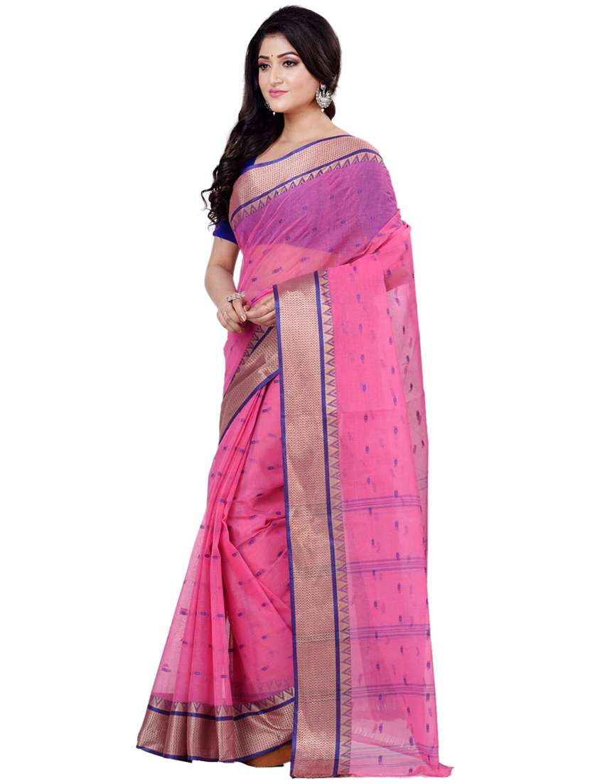 pink cotton tant saree - 22055548 -  Standard Image - 1