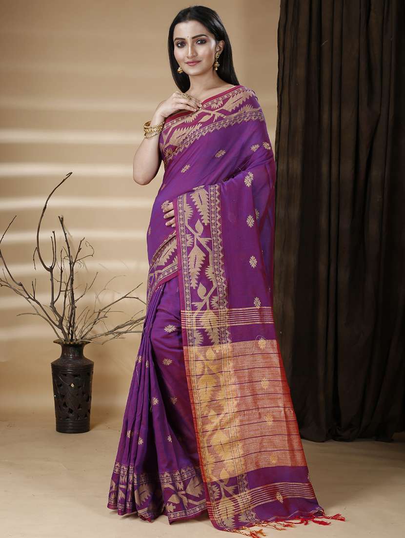 purple cotton handloom saree - 22055564 - Standard Image - 1