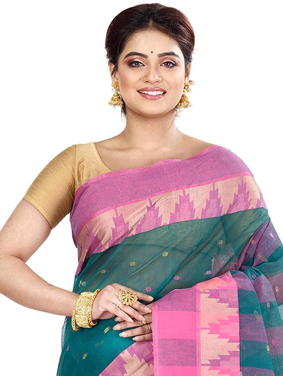 teal cotton tant saree - 22055567 - Standard Image - 1