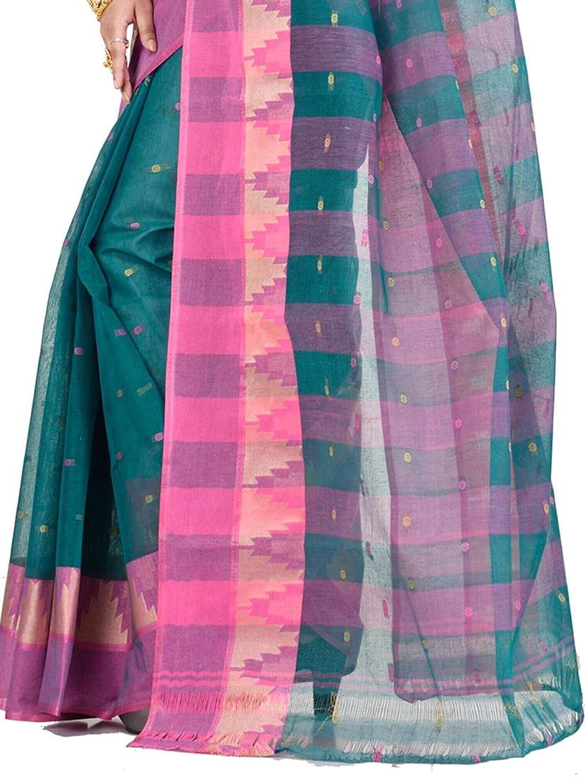 teal cotton tant saree - 22055567 - Standard Image - 4