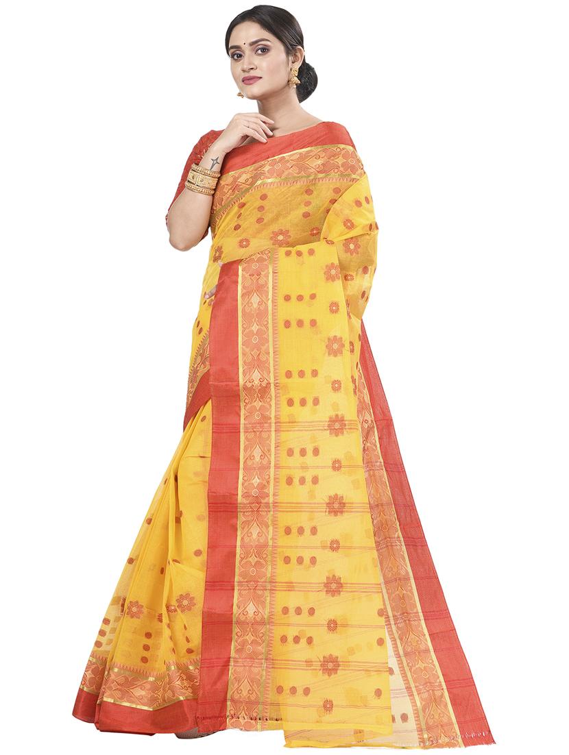 yellow cotton tant saree - 22055573 - Standard Image - 1