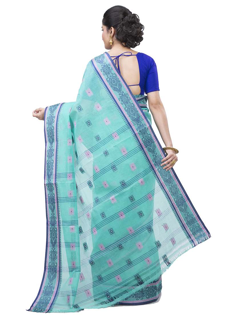 light blue cotton tant saree - 22055580 - Standard Image - 1