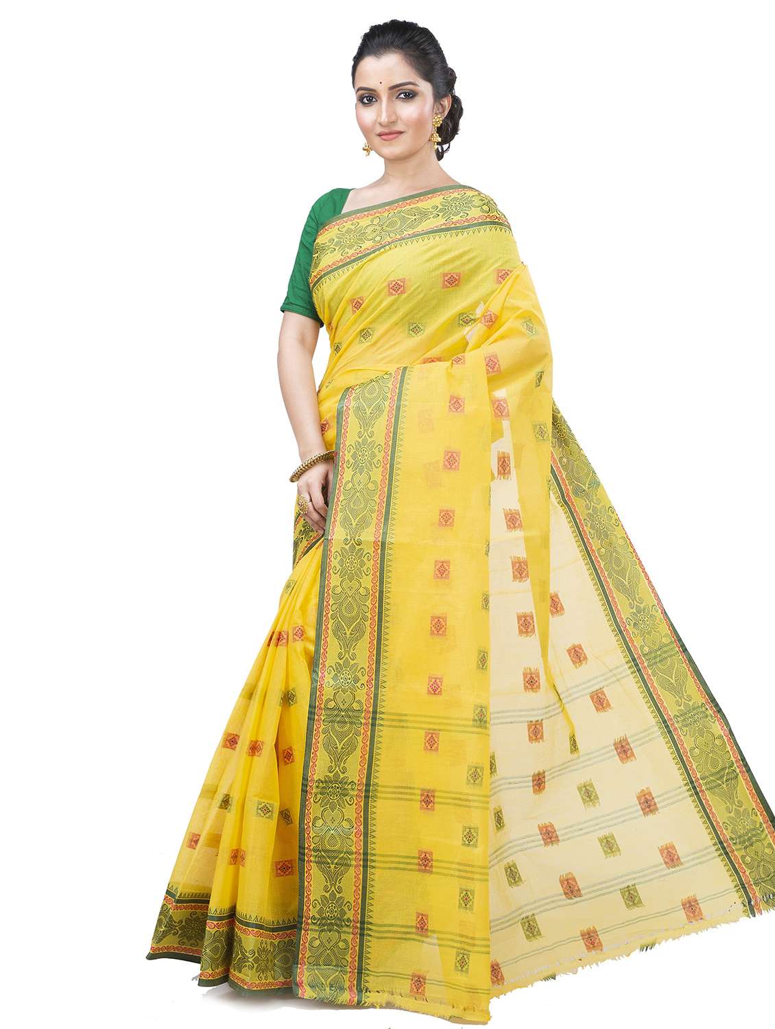 yellow cotton tant saree - 22055625 - Standard Image - 1