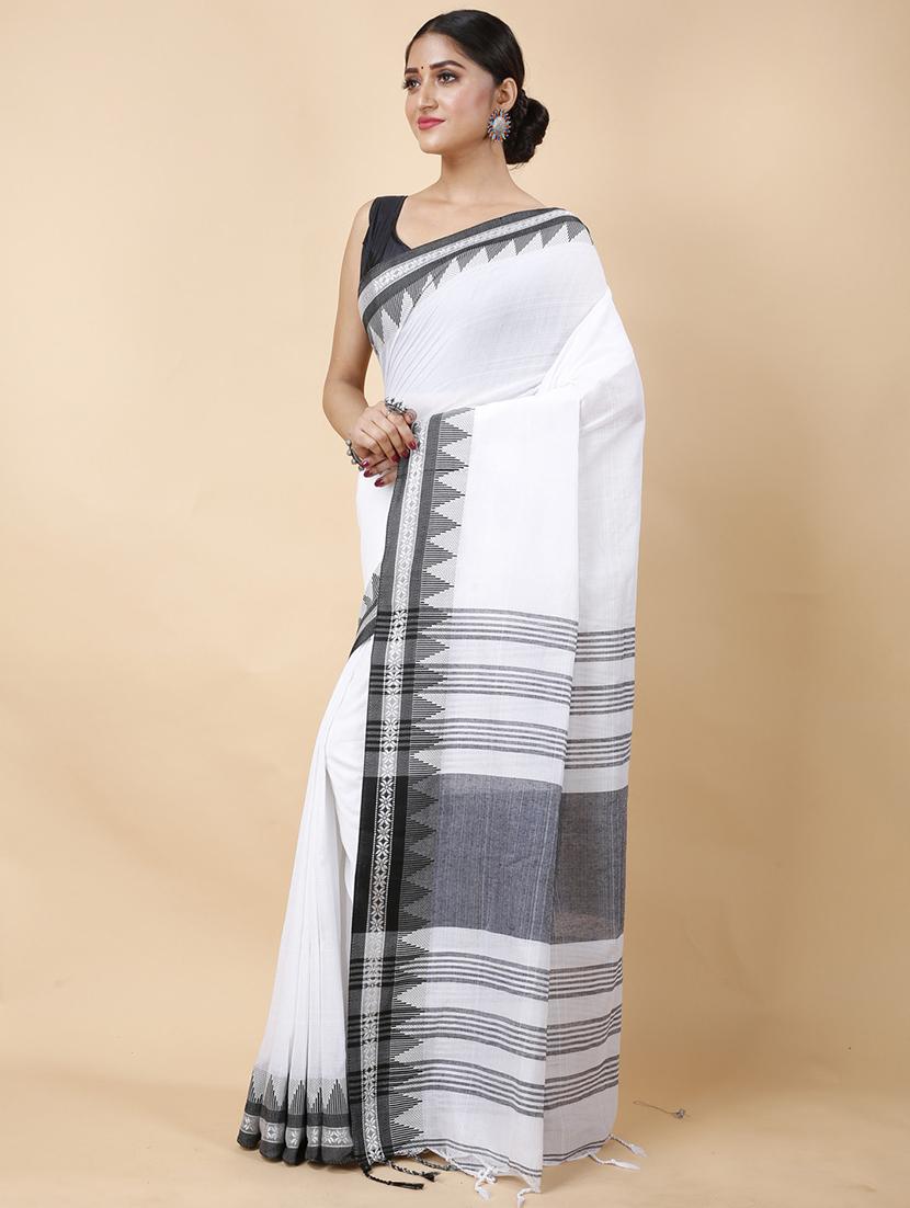 white cotton handloom saree - 22055705 - Standard Image - 1