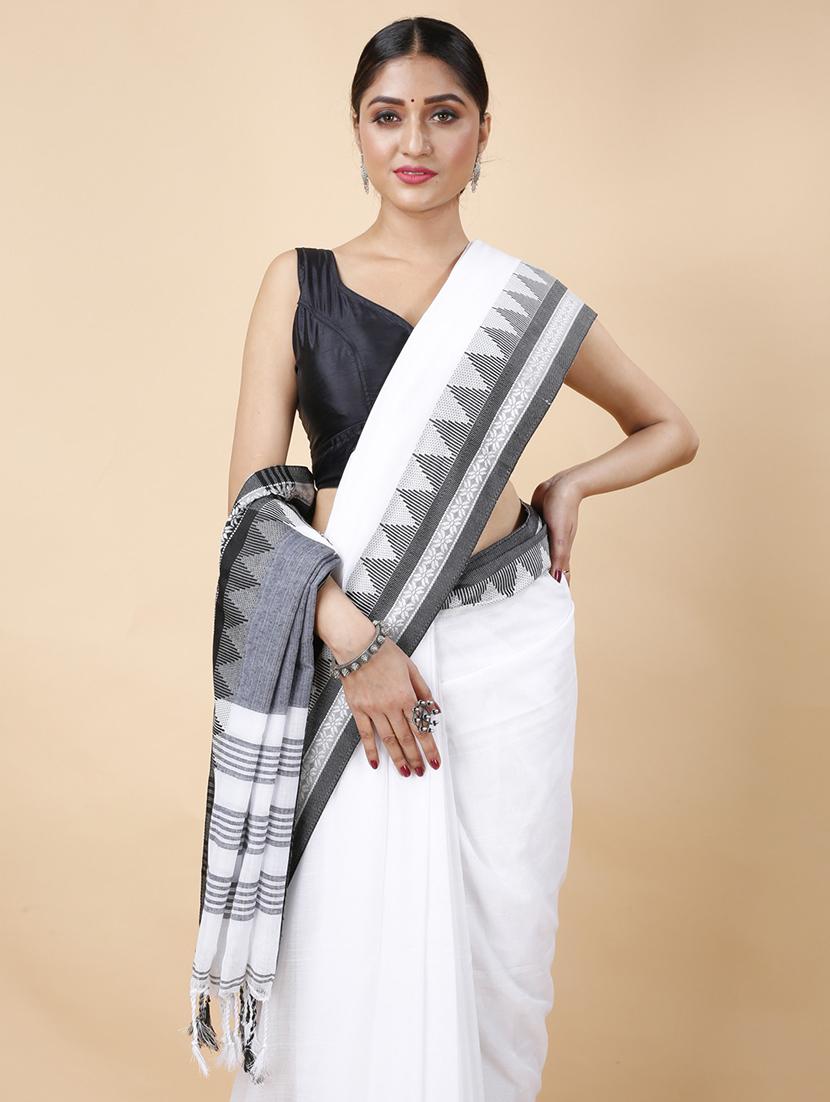 white cotton handloom saree - 22055705 - Standard Image - 4