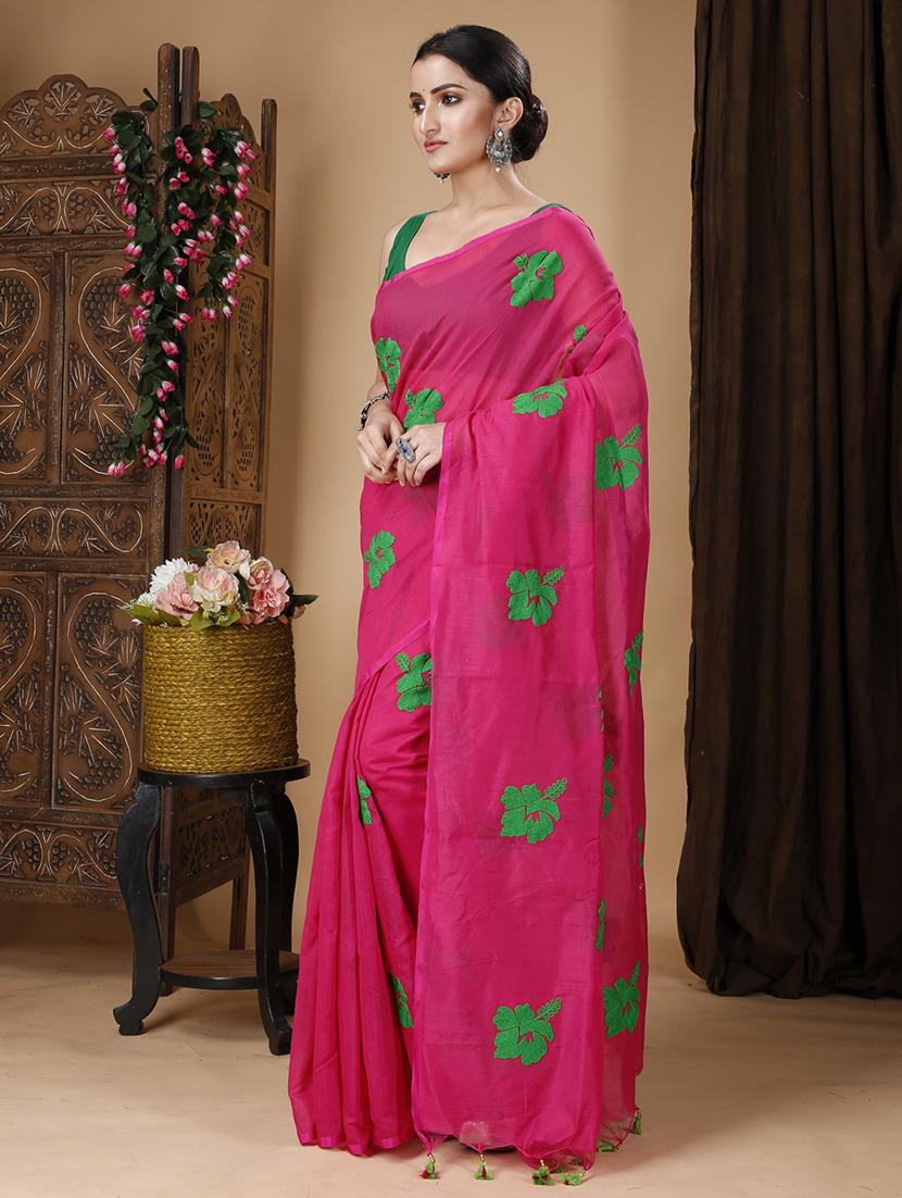 pink cotton handloom saree - 22055709 - Standard Image - 1
