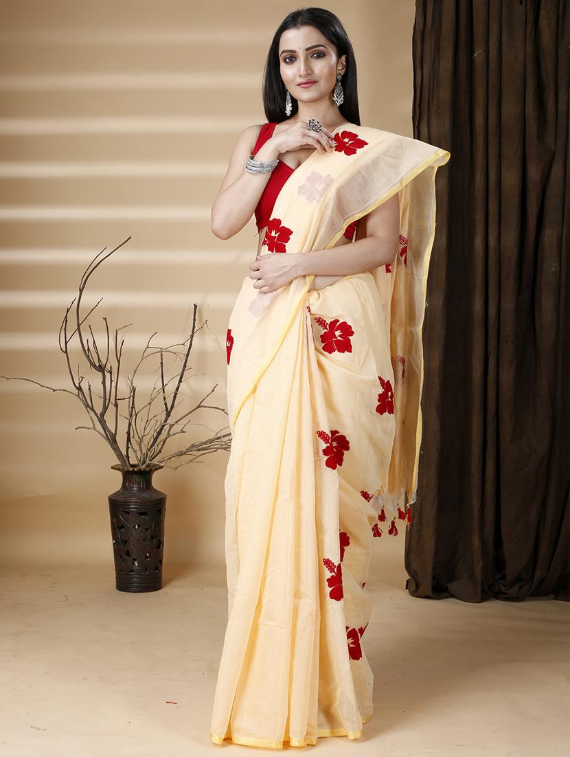 peach cotton blend printed saree - 22055724 - Standard Image - 1