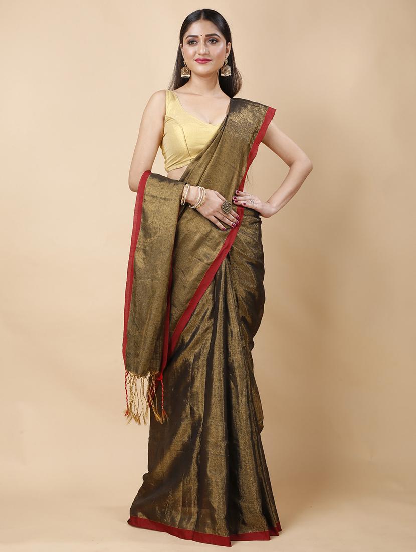 brown cotton blend handloom saree - 22055743 - Standard Image - 4