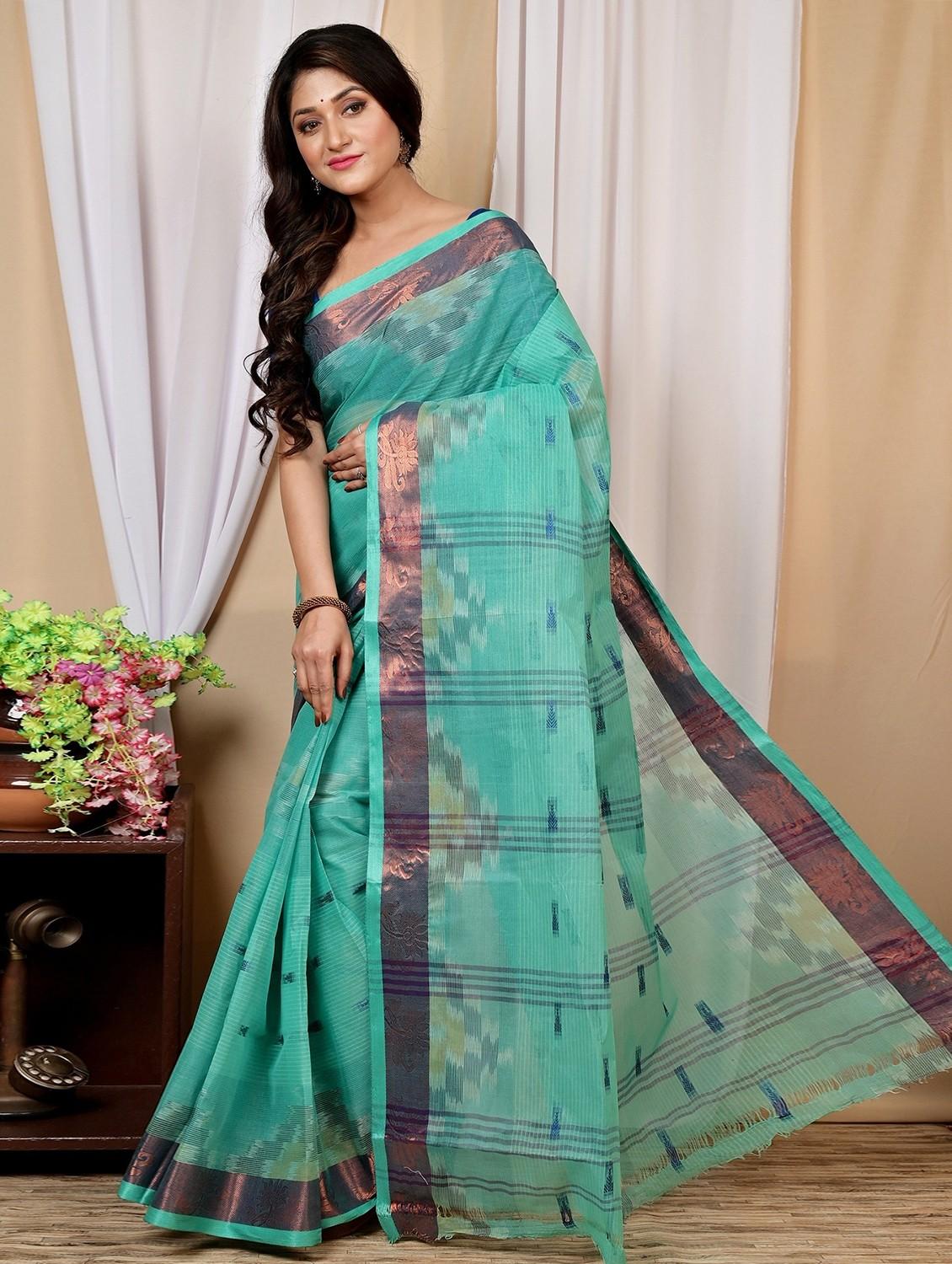 teal cotton tant saree - 22055765 - Standard Image - 1