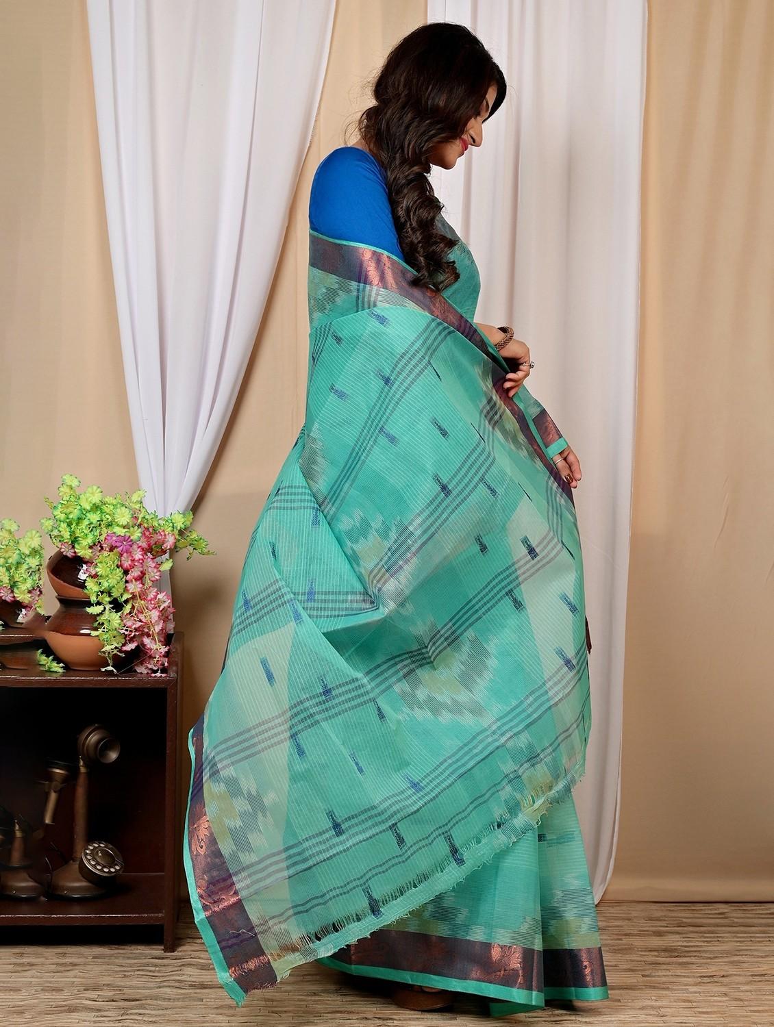 teal cotton tant saree - 22055765 - Standard Image - 4