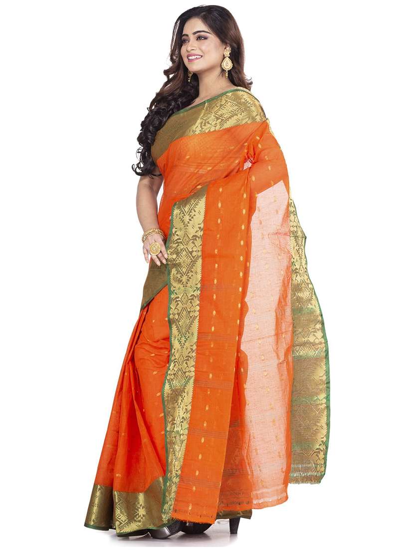 orange cotton blend tant saree - 22055782 - Standard Image - 1