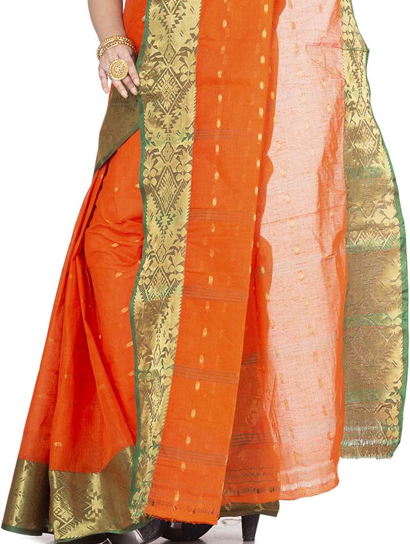 orange cotton blend tant saree - 22055782 - Standard Image - 4