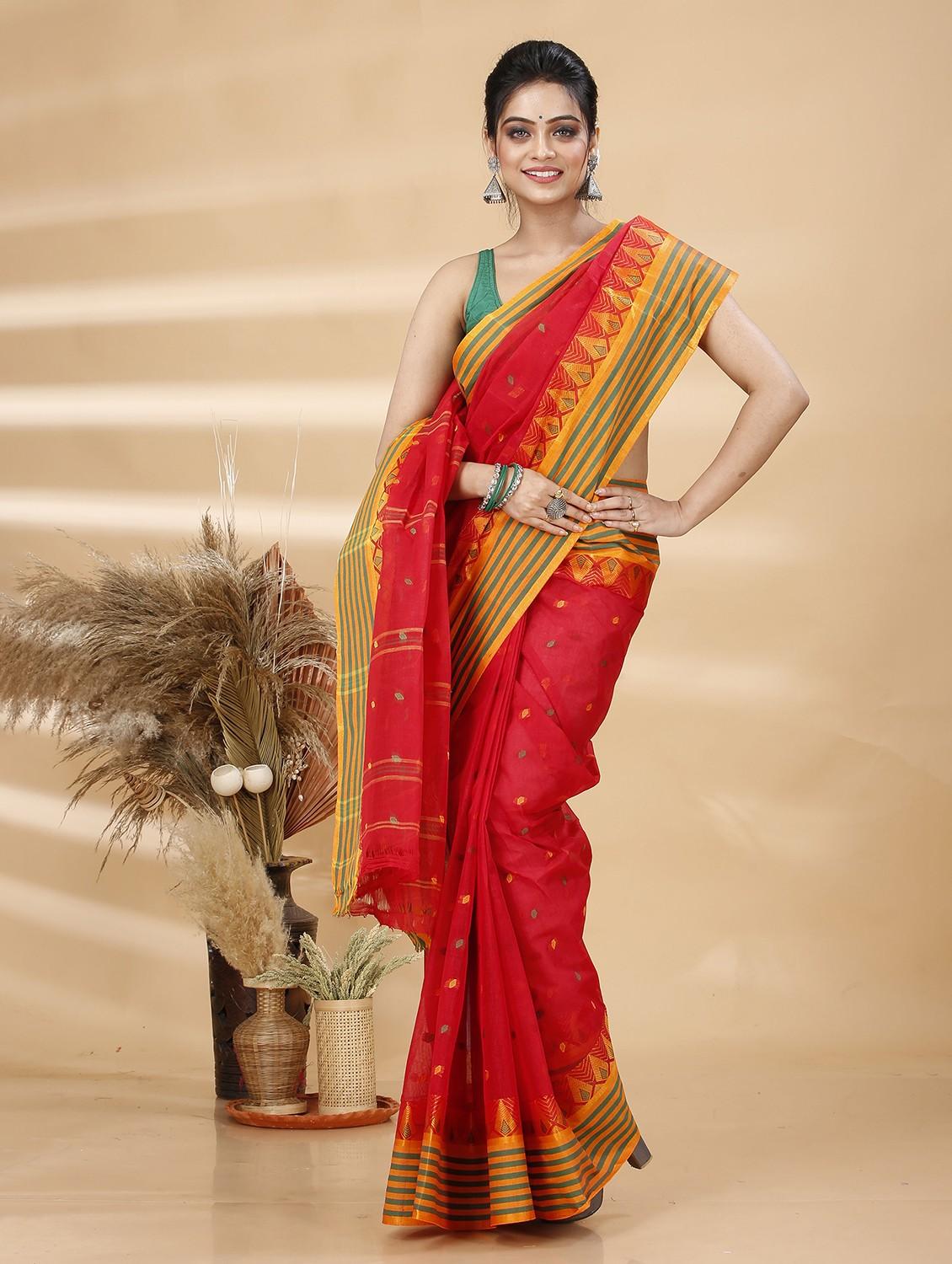 red cotton tant saree - 22055793 - Standard Image - 1