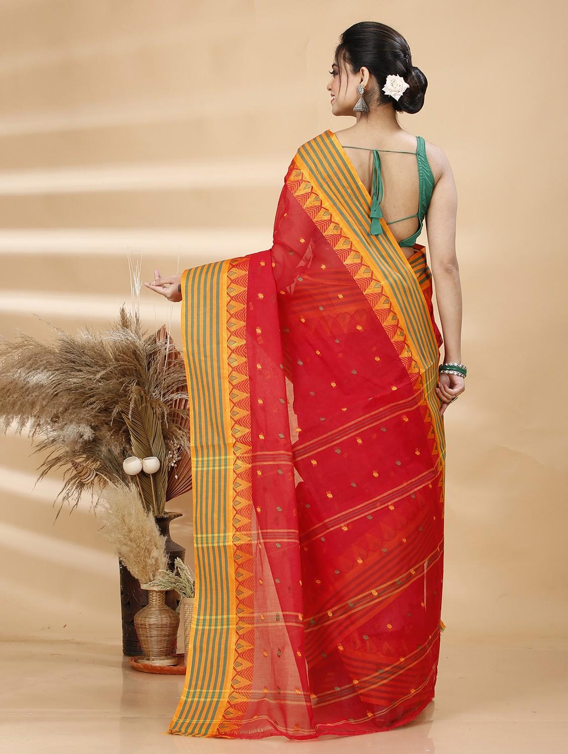 red cotton tant saree - 22055793 - Standard Image - 4
