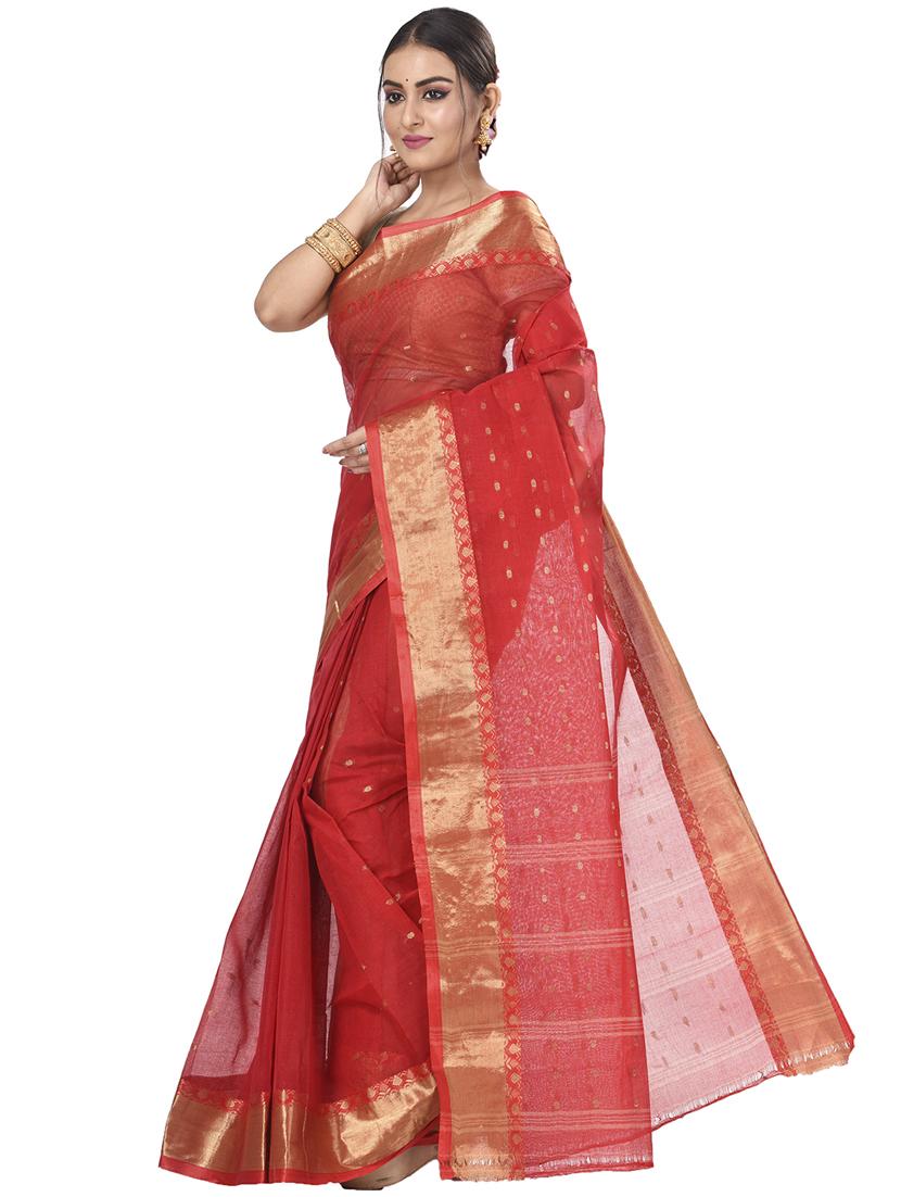 red cotton tant saree - 22055887 - Standard Image - 1