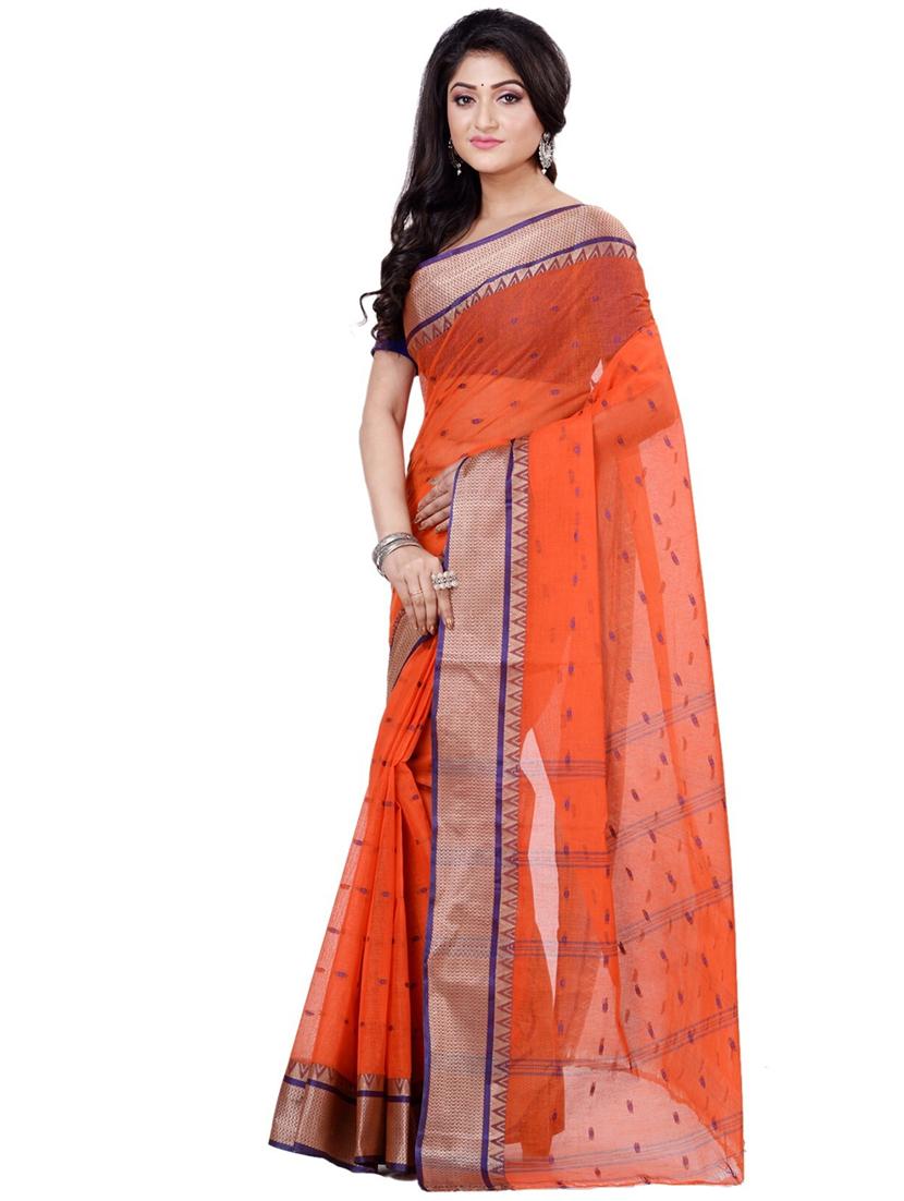 orange cotton tant saree - 22055932 - Standard Image - 1