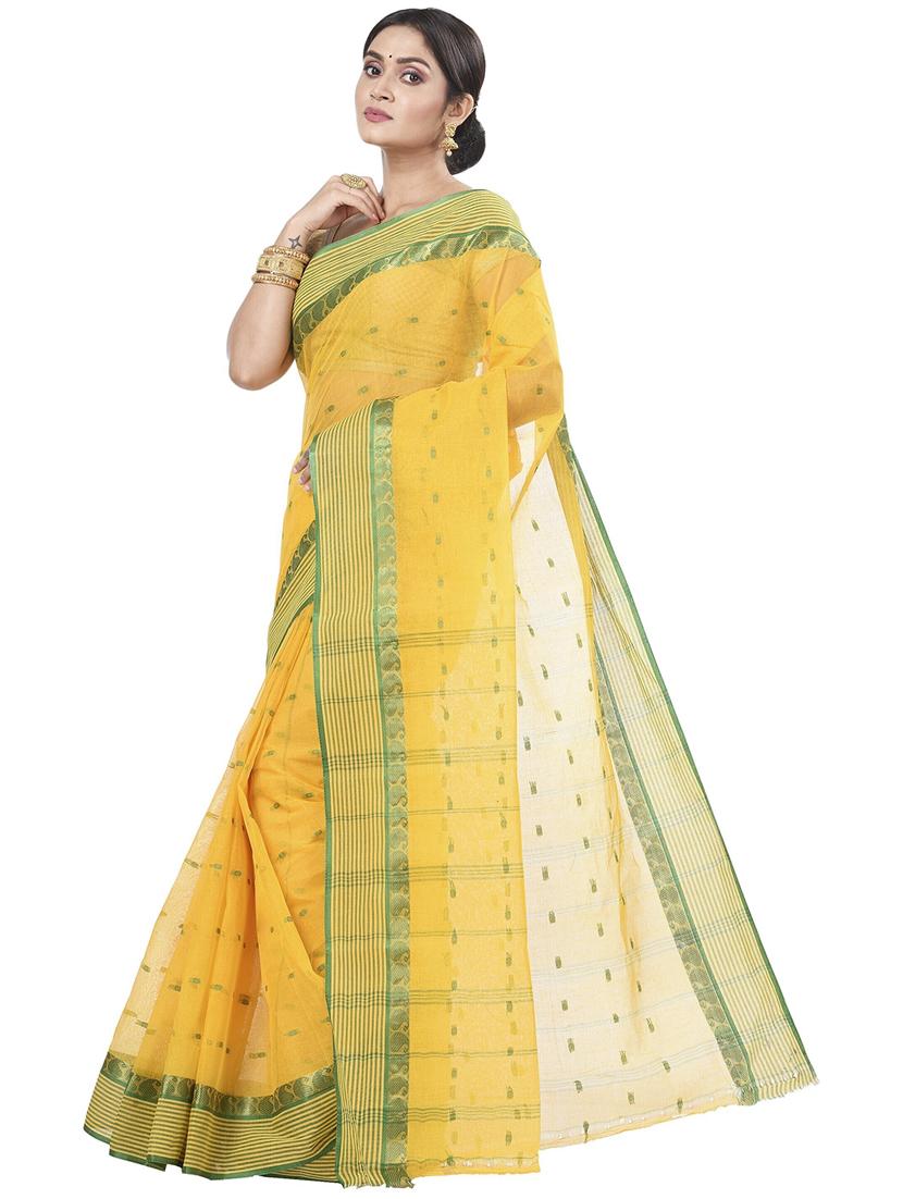 yellow cotton blend tant saree - 22055939 - Standard Image - 1