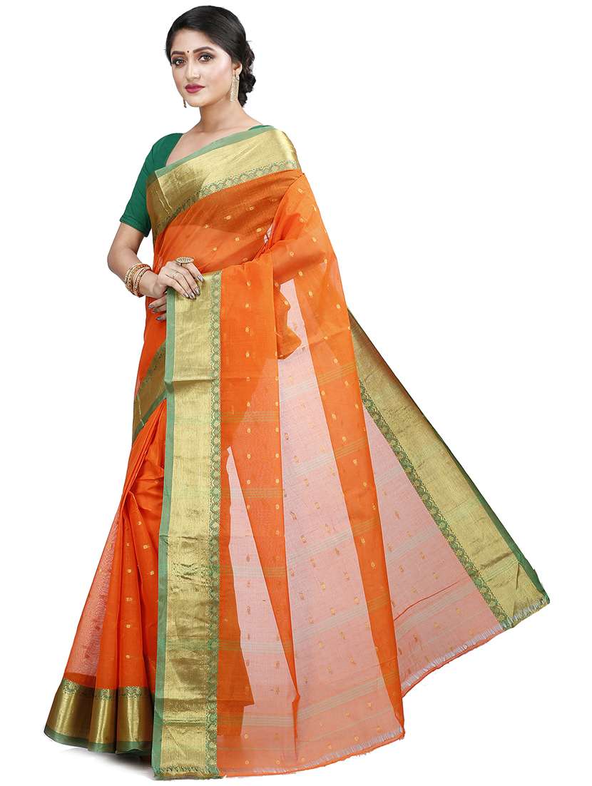 orange cotton blend tant saree - 22055945 - Standard Image - 1