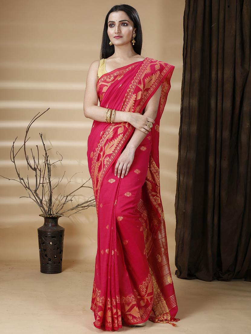 red cotton handloom saree - 22055969 - Standard Image - 1
