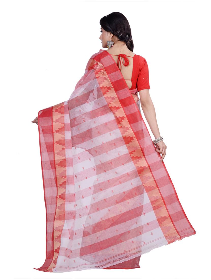 red cotton tant saree - 22056022 - Standard Image - 1