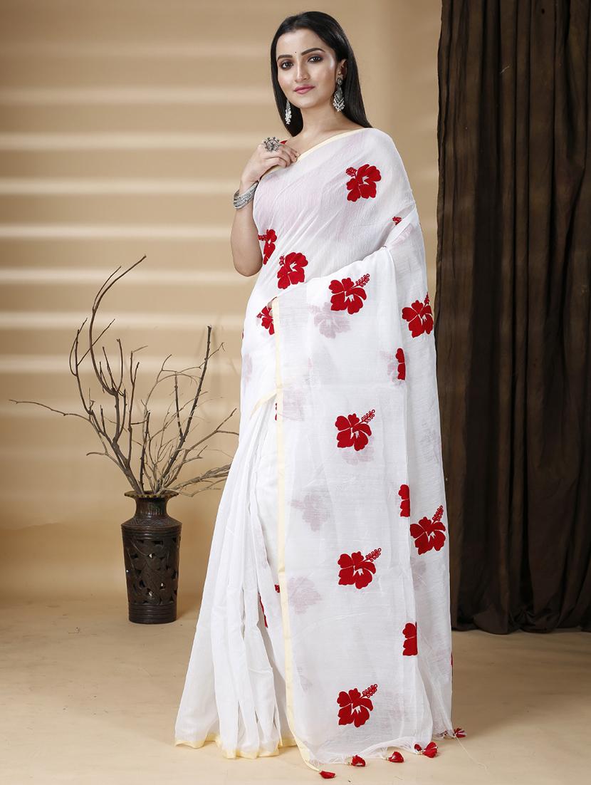 white cotton blend printed saree - 22056141 - Standard Image - 1