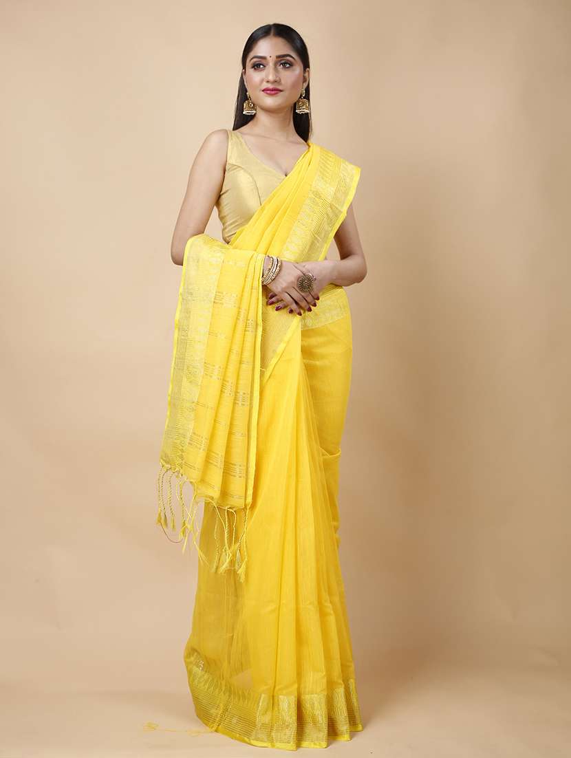 yellow cotton handloom saree - 22056177 -  Standard Image - 1