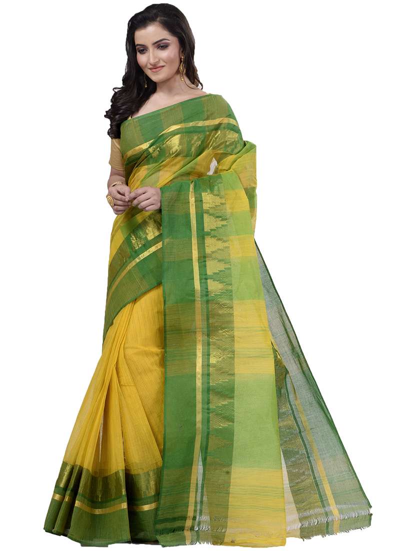 yellow cotton blend tant saree - 22056208 -  Standard Image - 1