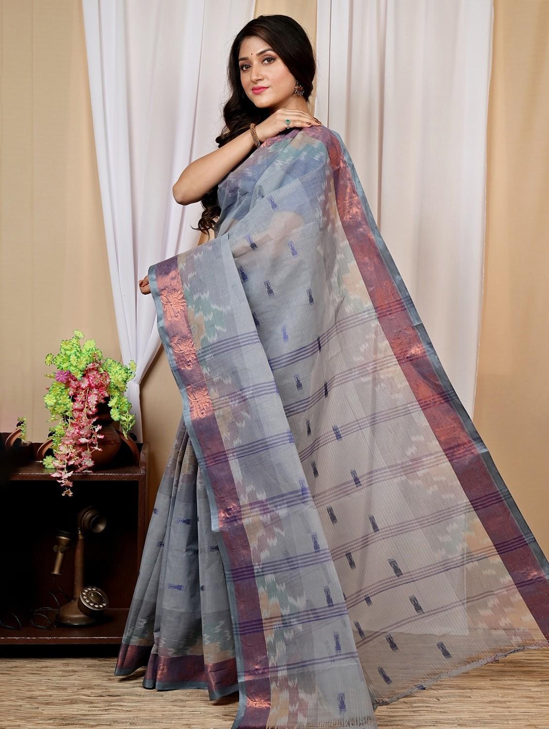 light blue cotton tant saree - 22056215 -  Standard Image - 1