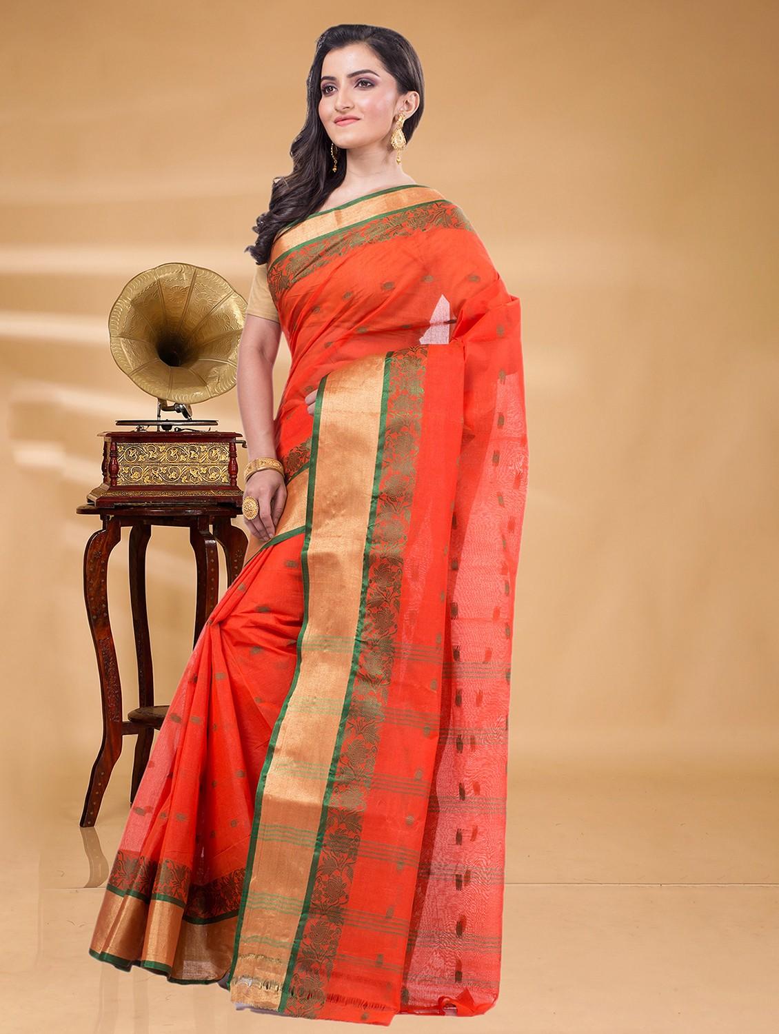 orange cotton tant saree - 22056327 - Standard Image - 1