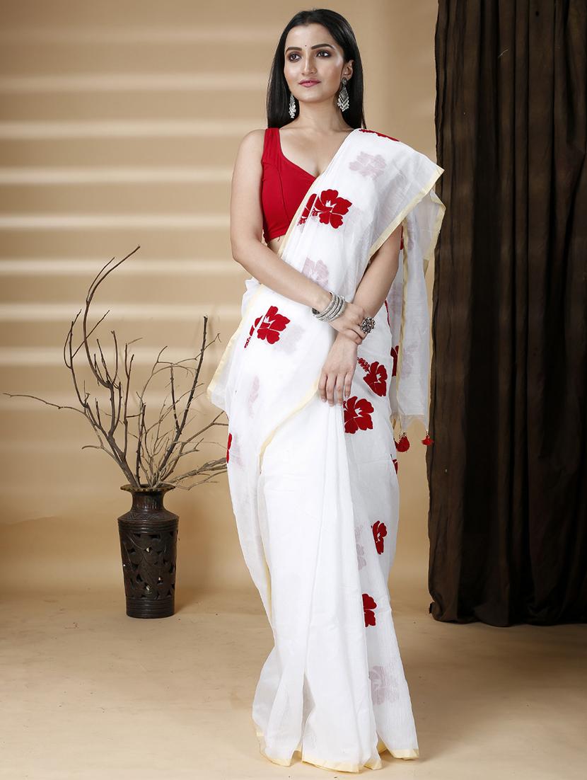 white cotton printed saree - 22056336 - Standard Image - 1