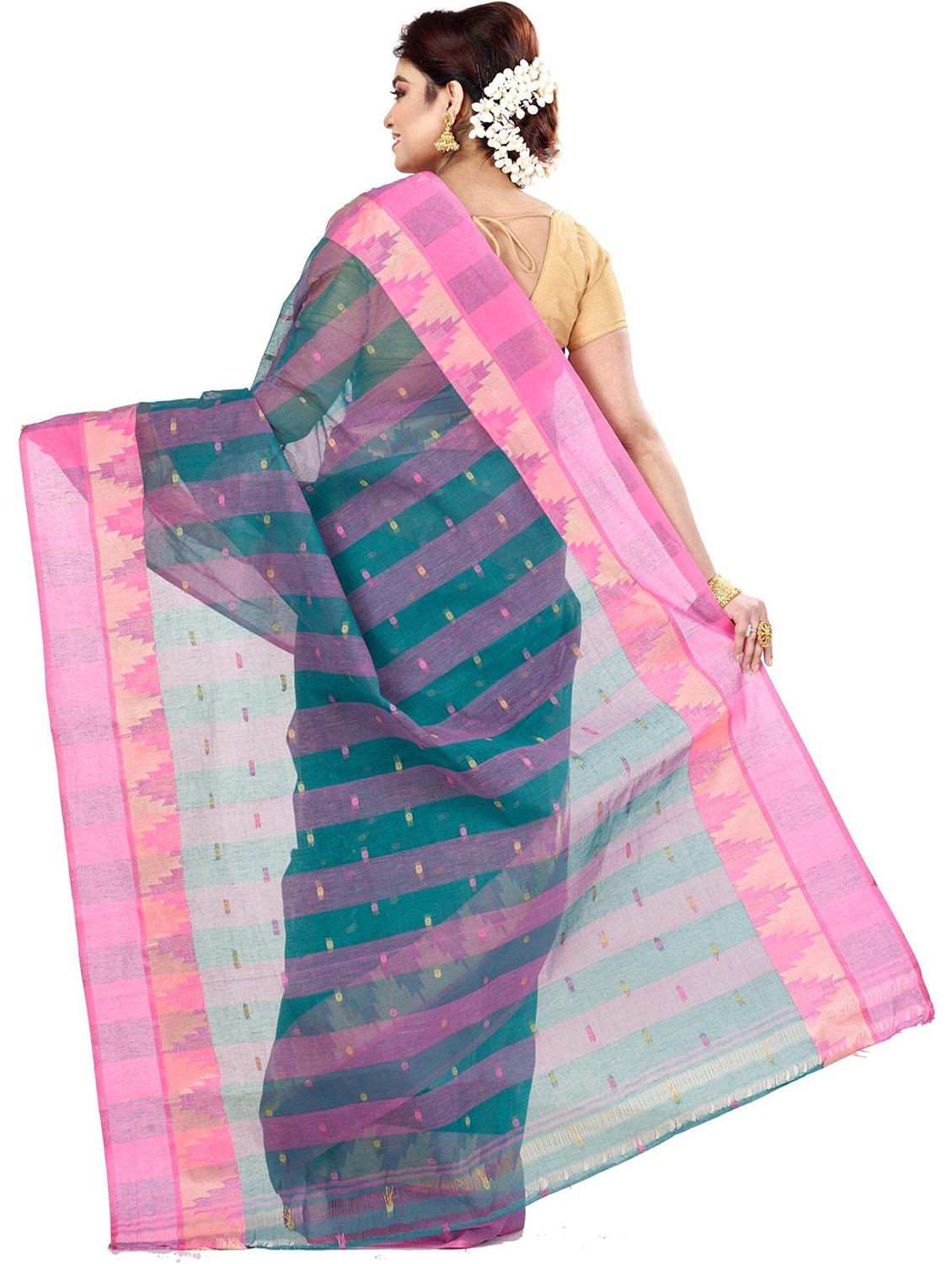 teal cotton tant saree - 22056366 - Standard Image - 1
