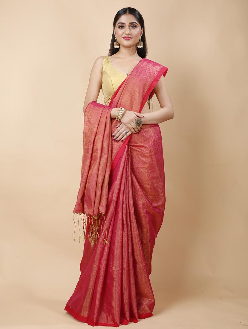 red silk blend handloom saree - 22056395 - Standard Image - 1