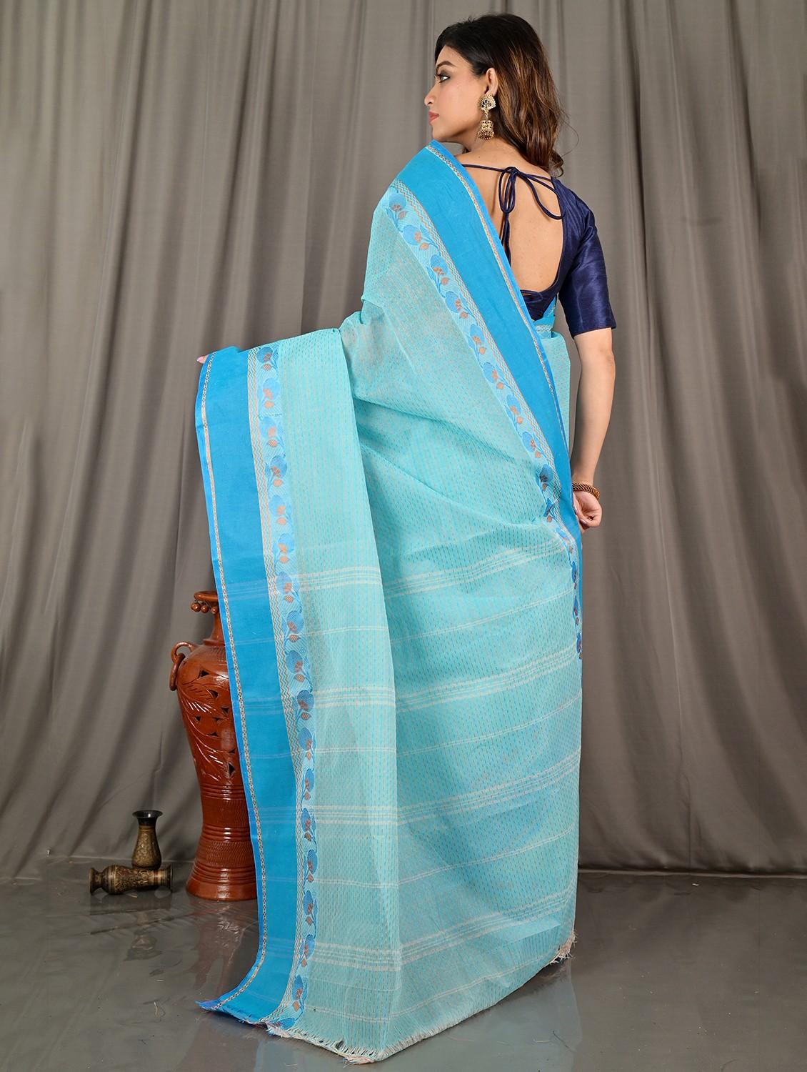 light blue cotton tant saree - 22056412 - Standard Image - 1