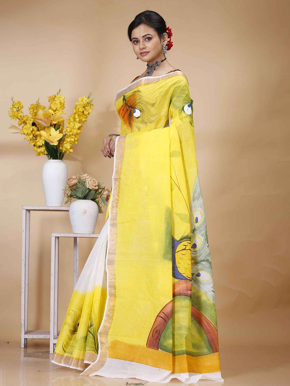 yellow cotton handloom saree - 22056435 -  Standard Image - 1