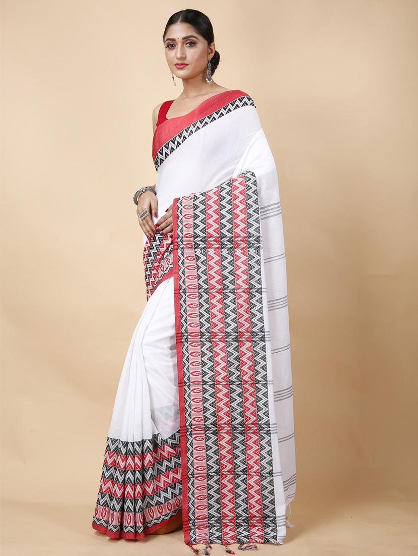 women solid with bordered handloom saree - 22056454 - Standard Image - 1